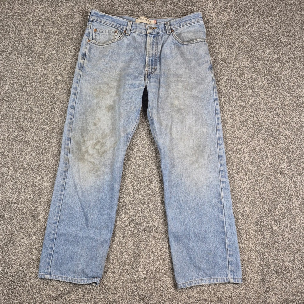 Y2K Levis 505 Regular Fit Jeans Mens 34x29 (33x27) Light Wash Denim Straight Leg